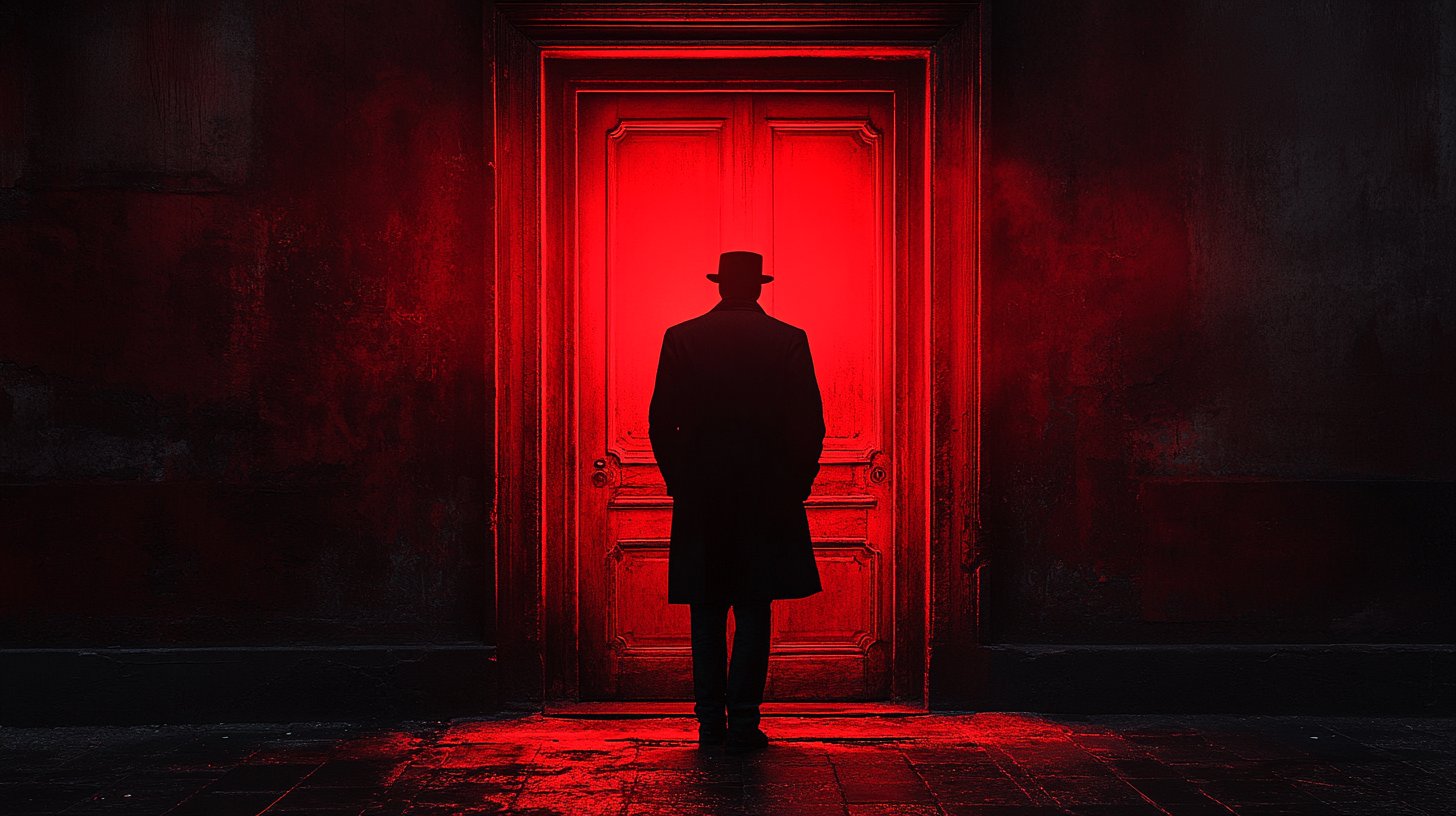 Eine schattenhafte Figur tauscht heimlich eine Notiz aus.