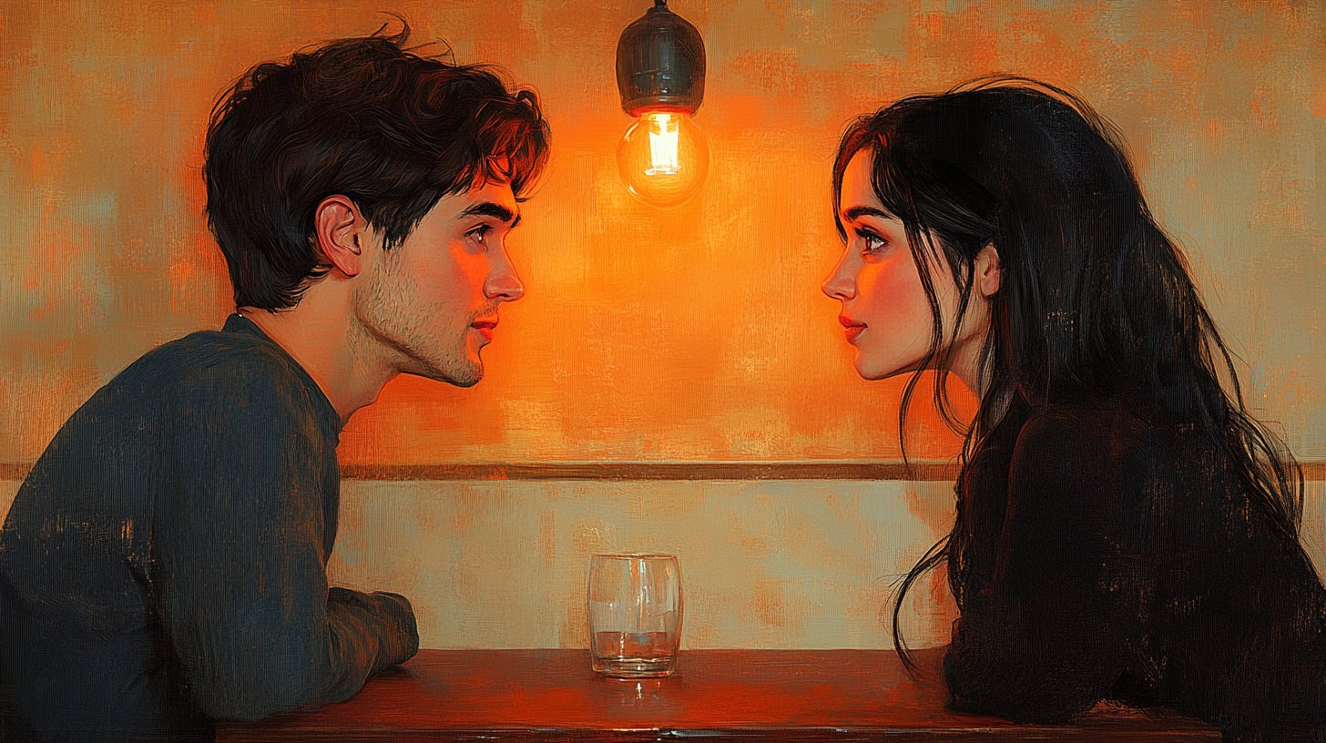 Ein Paar sitzt getrennt mit emotionaler Distanz zwischen ihnen.