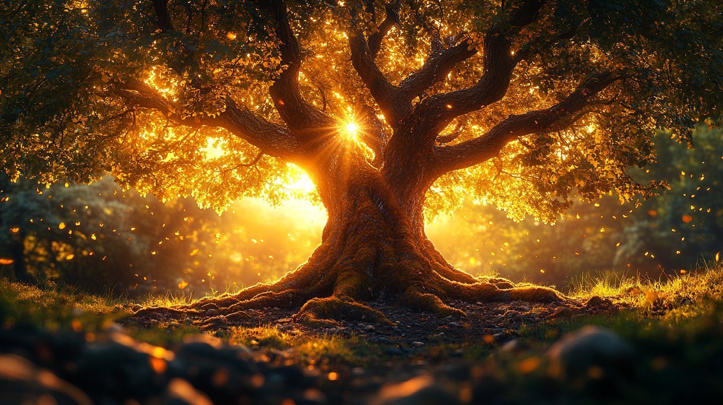 Un fuerte árbol con raíces entrelazadas, representando confianza profunda.