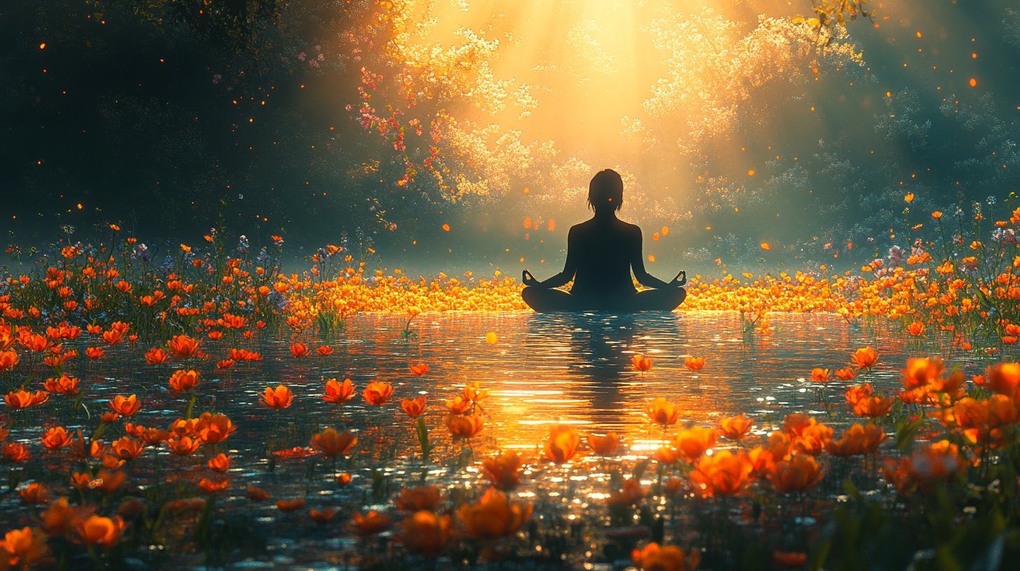 Une illustration inspirante d'une personne s'embrassant entourée de couleurs vives.