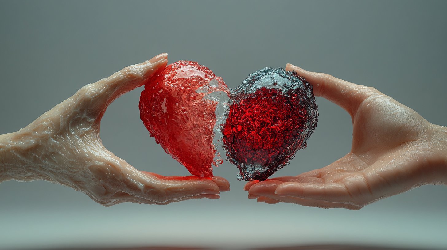 Nahaufnahme von zwei Händen, die sich erreichen, mit einem zerrissenen Herz dazwischen, symbolisch für erste Krisensignale.