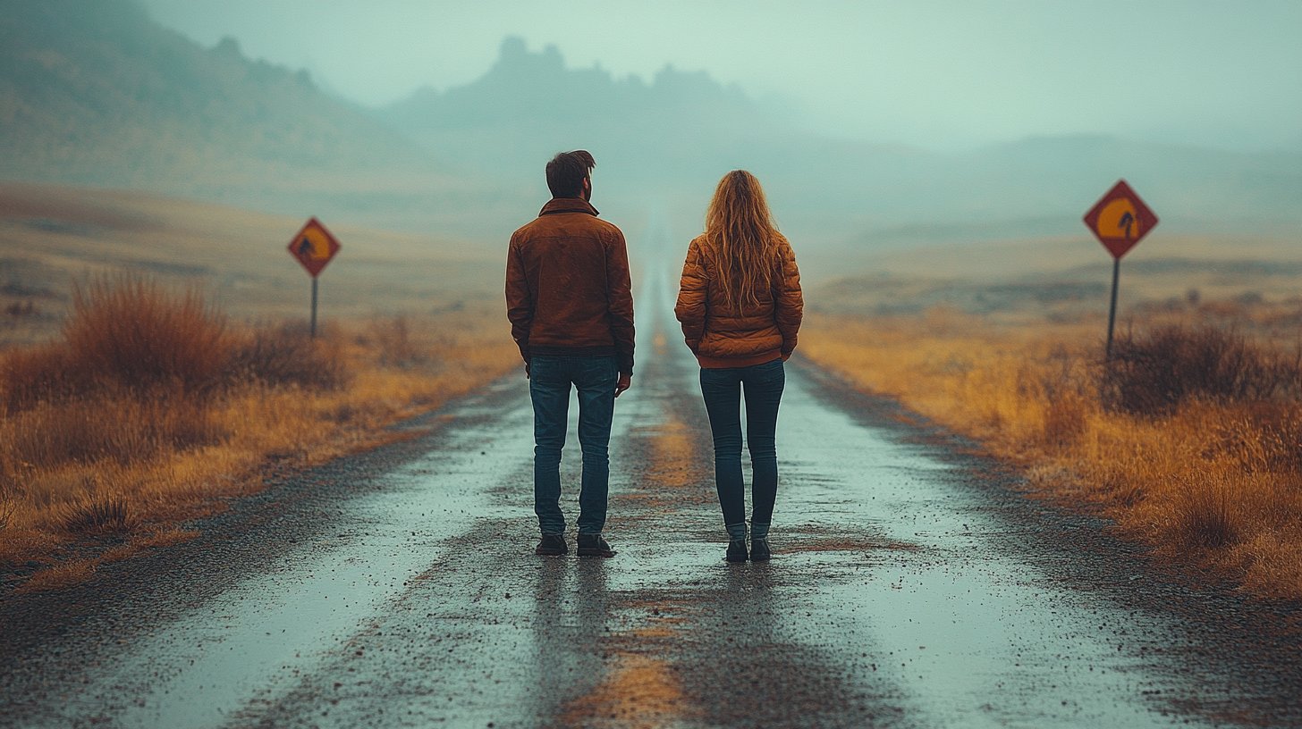 Incertidumbre y falta de visión; pareja en una encrucijada.