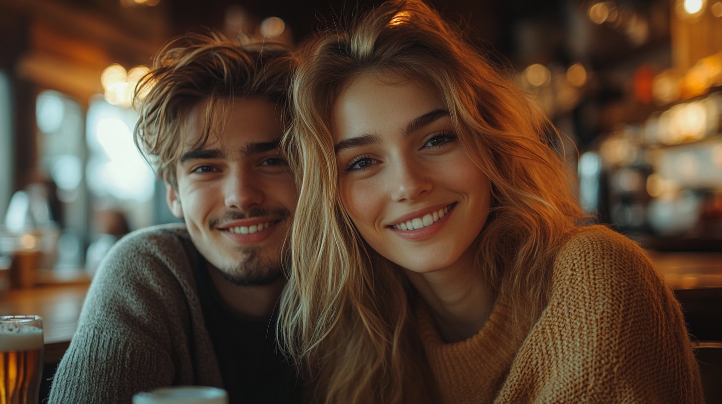 Due amici conversando calorosamente in un caffè.