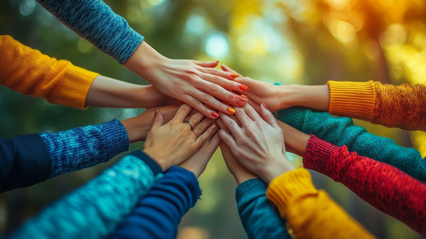 Un gruppo eterogeneo unito in una collaborazione creativa.