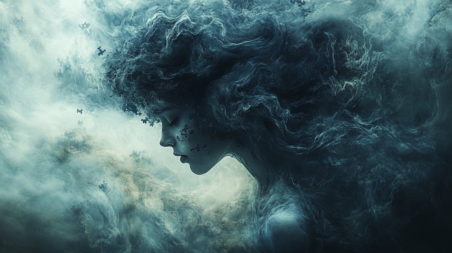 Ein dunkler Wirbel, der negative Gedanken symbolisiert.