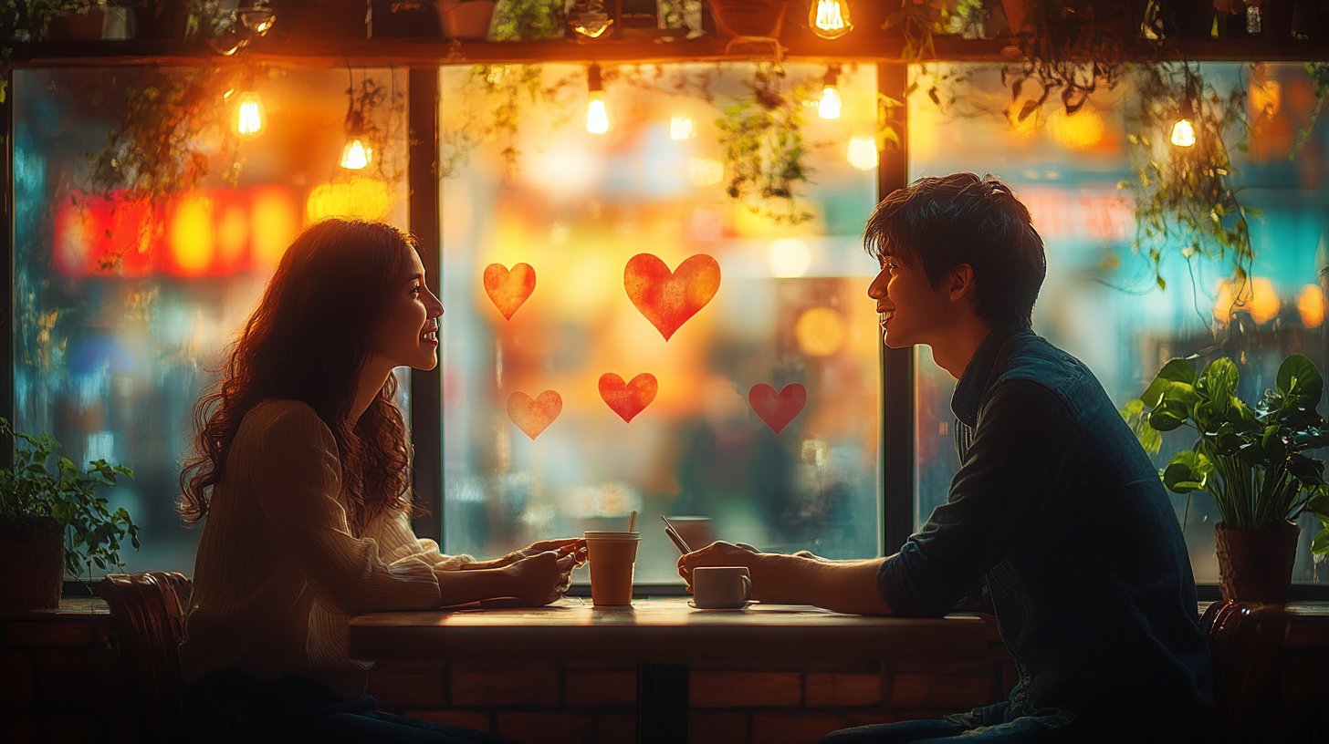 Zwei Menschen im ehrlichen Gespräch in einem Café.