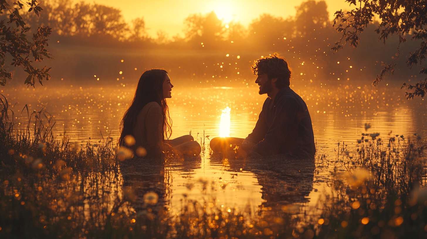 A genuine love moment between two people in nature.