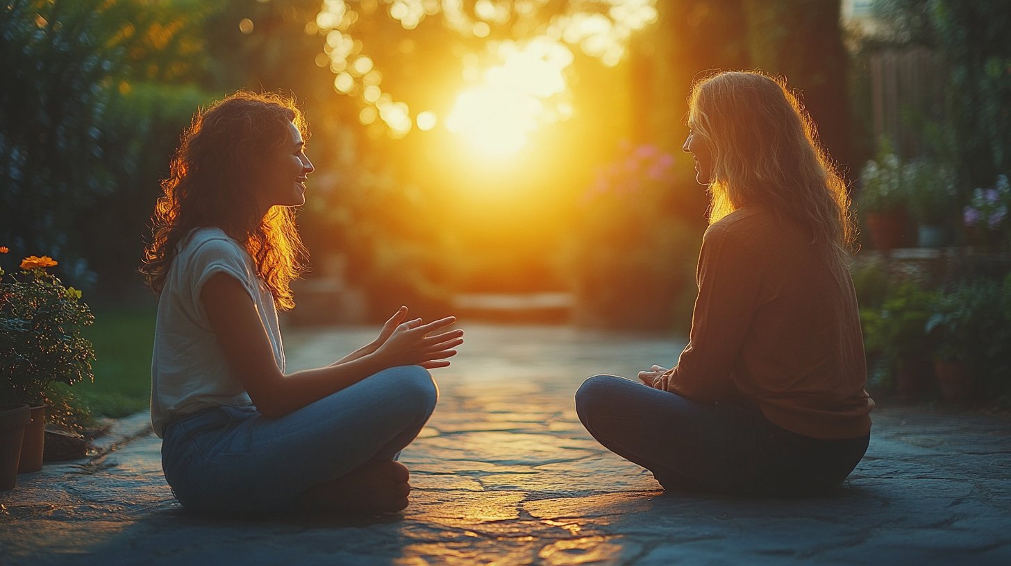 Ein friedlicher Ort, an dem zwei Personen ruhig miteinander kommunizieren.