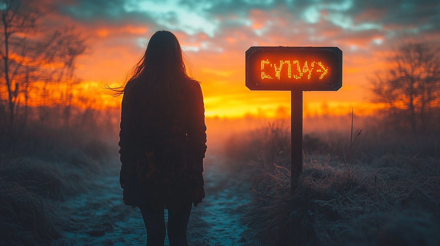 Une silhouette à un carrefour représentant le courage nouveau.