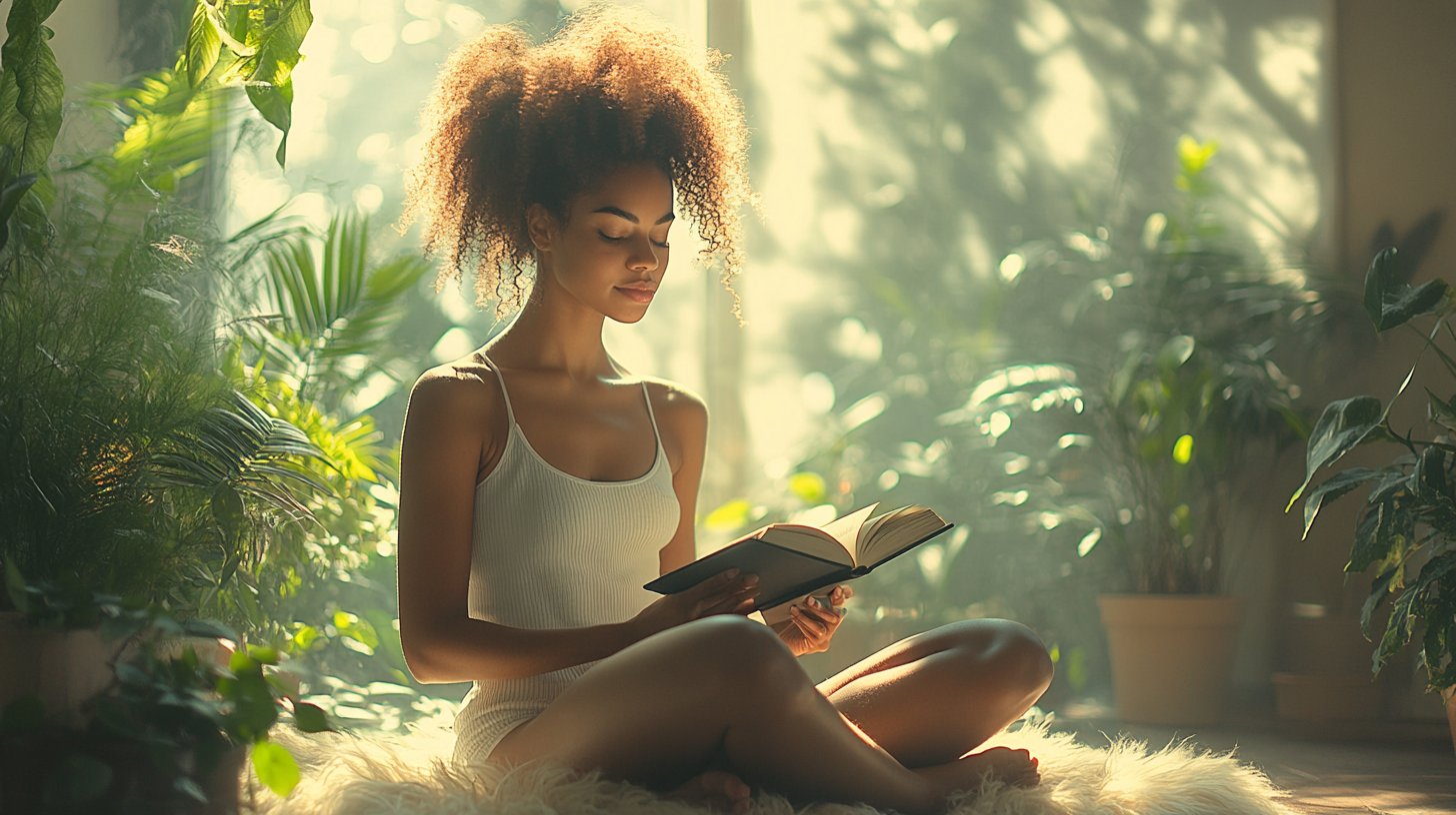 Ein ruhiger Moment der Selbstpflege in einem gemütlichen Raum.