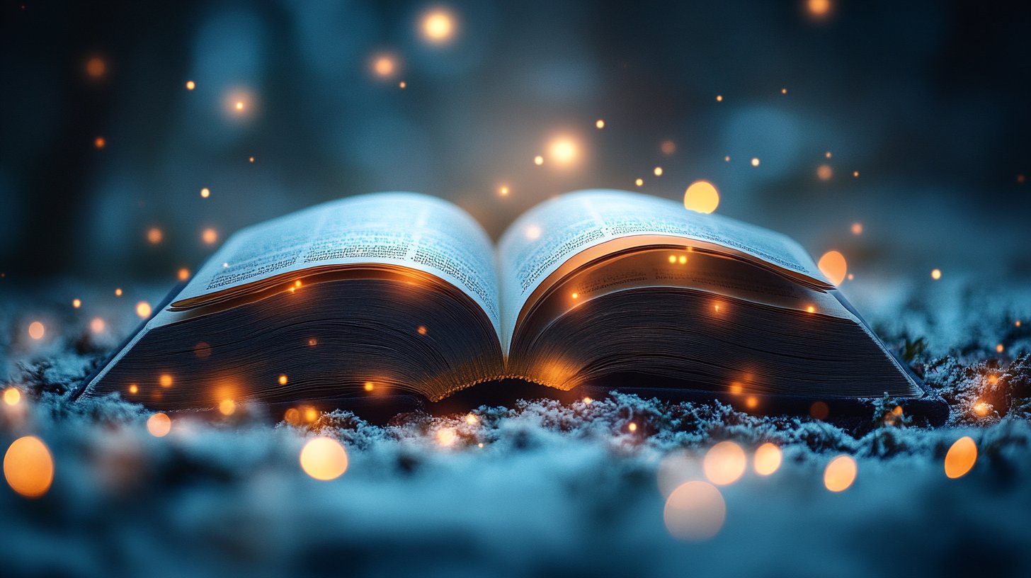 Ein aufgeschlagenes Buch mit sich drehenden Seiten, das Lektionen zeigt, umgeben von warmem Licht, symbolisiert gewonnene Weisheit.