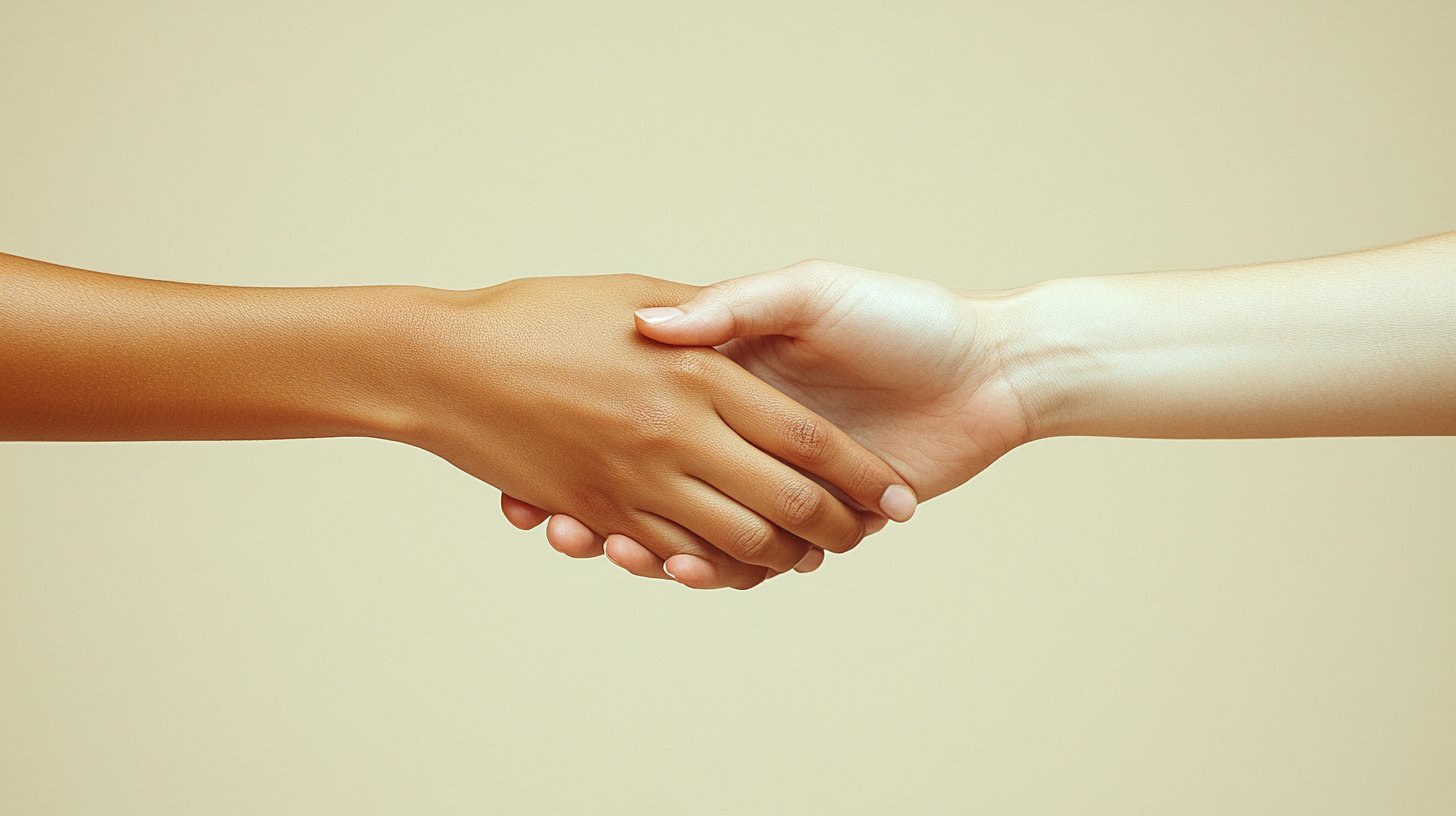 Nahaufnahme von zwei Händen beim Austausch einer herzlichen Geste.
