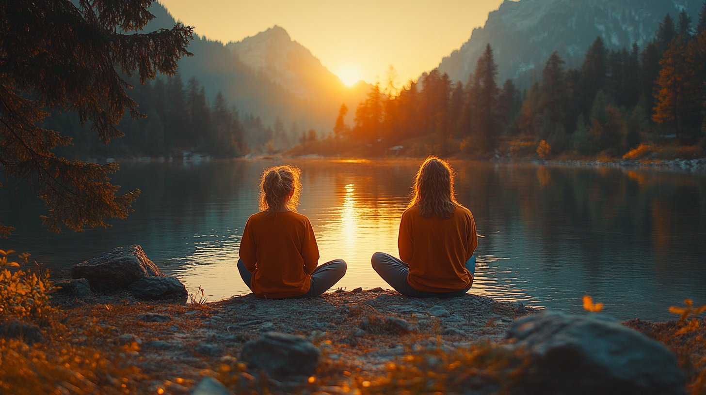 Deux personnes profitent de leur temps dans la nature, connectées avec respect.
