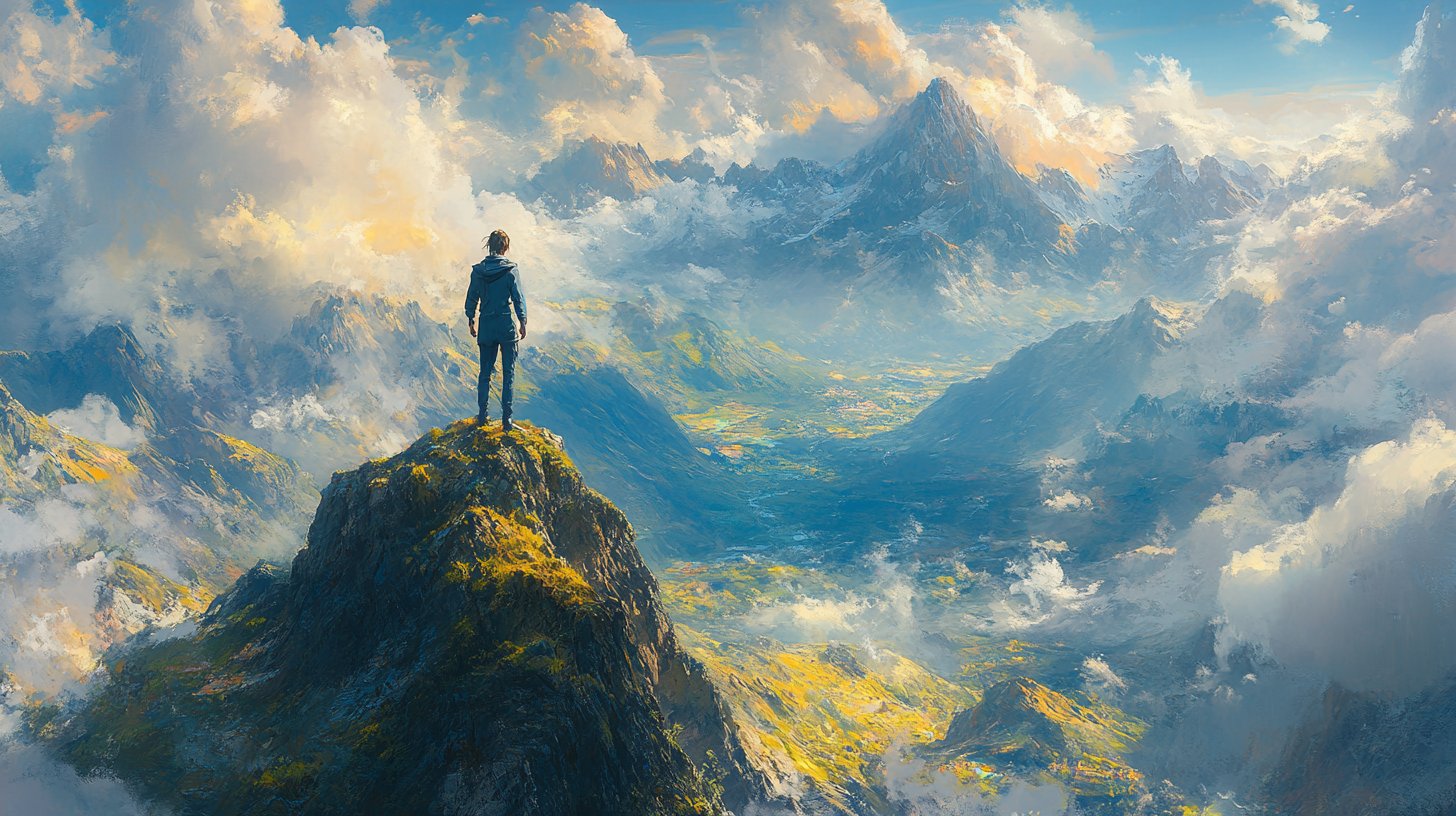 Une personne au sommet incarne le contrôle et l'émancipation.