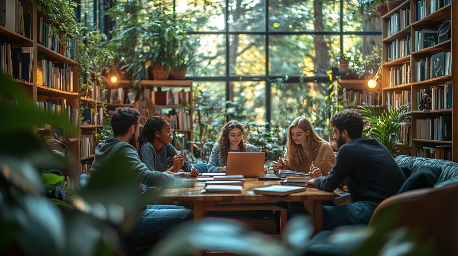 Des amis apprennent ensemble dans une atmosphère inspirante.