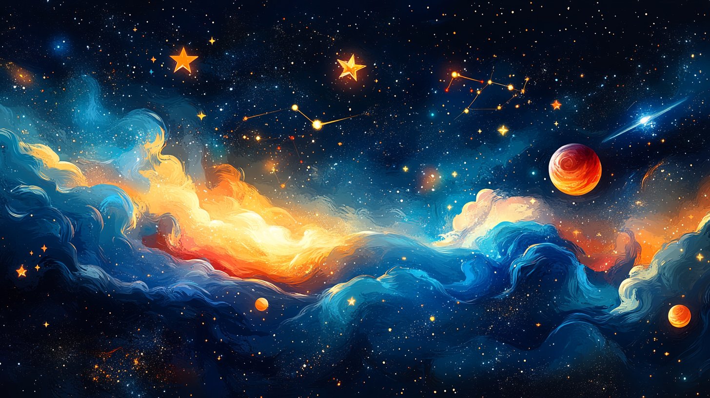 Una escena dinámica que muestra las cualidades de Aries, Tauro y Géminis.