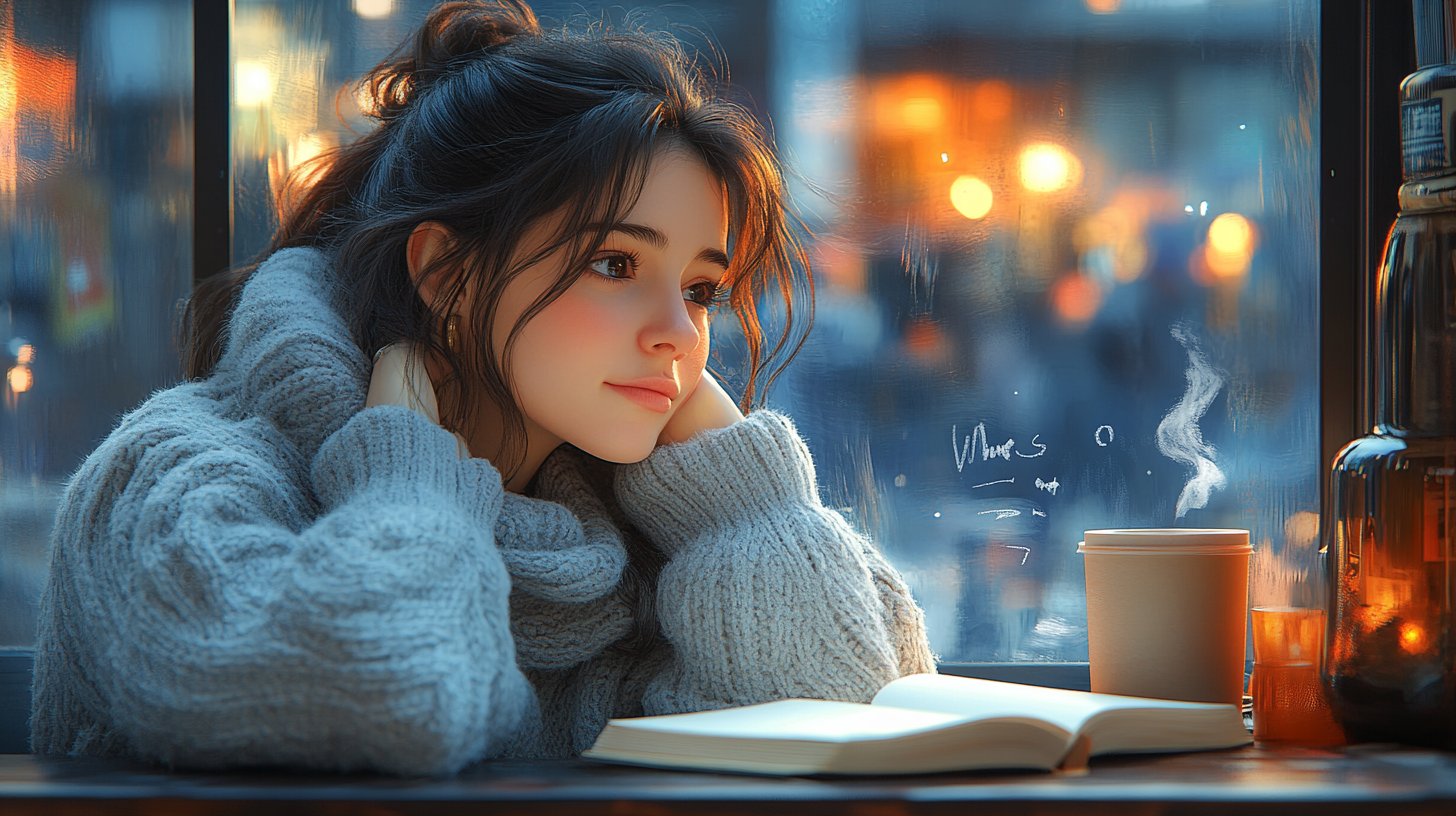 Une personne pensive dans un café, se préparant pour une conversation importante.