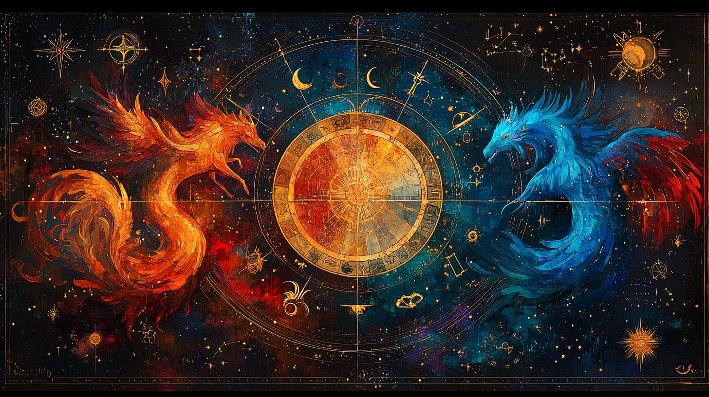 Représentation artistique des signes du zodiaque et de leur séparation.