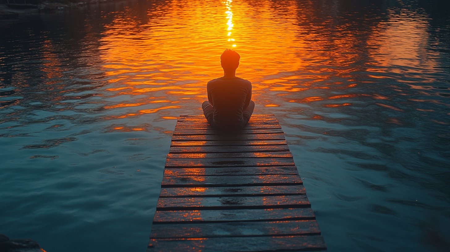 Une scène réfléchissante au bord du lac au coucher du soleil.
