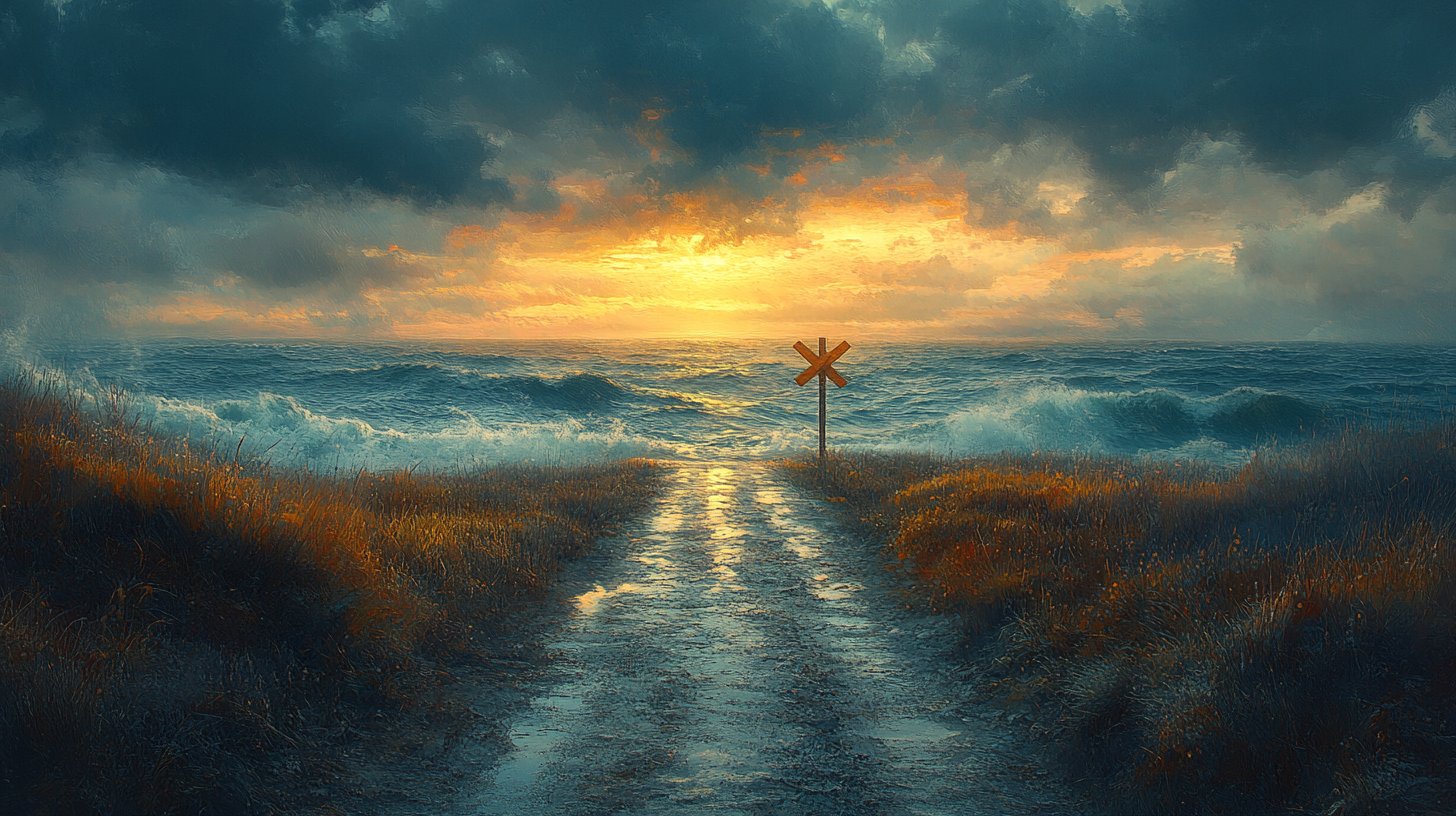 A crossroads scene symbolizes a relationship's turning point.