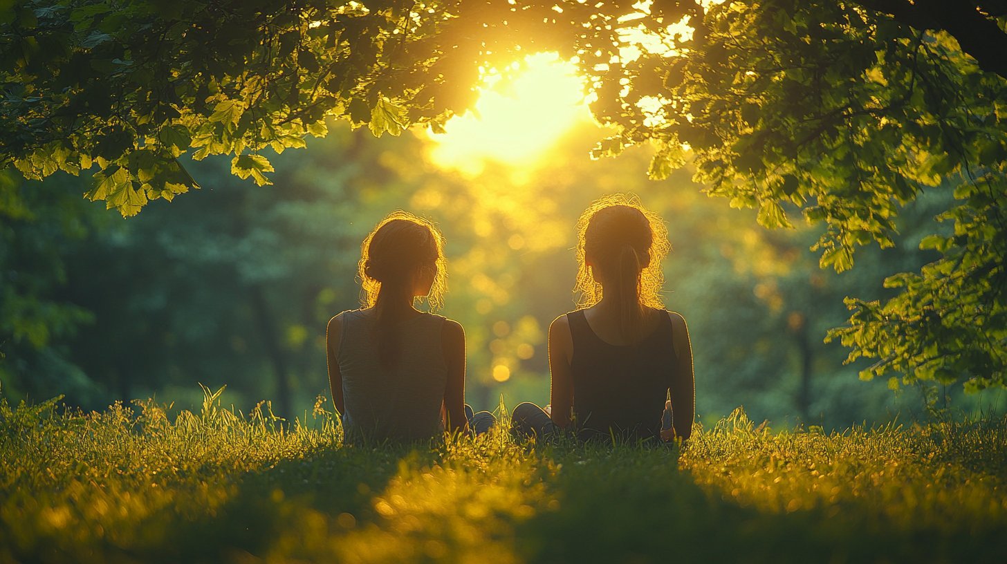 Dos amigos mantienen una conversación abierta en el parque, confianza bajo la luz del sol.