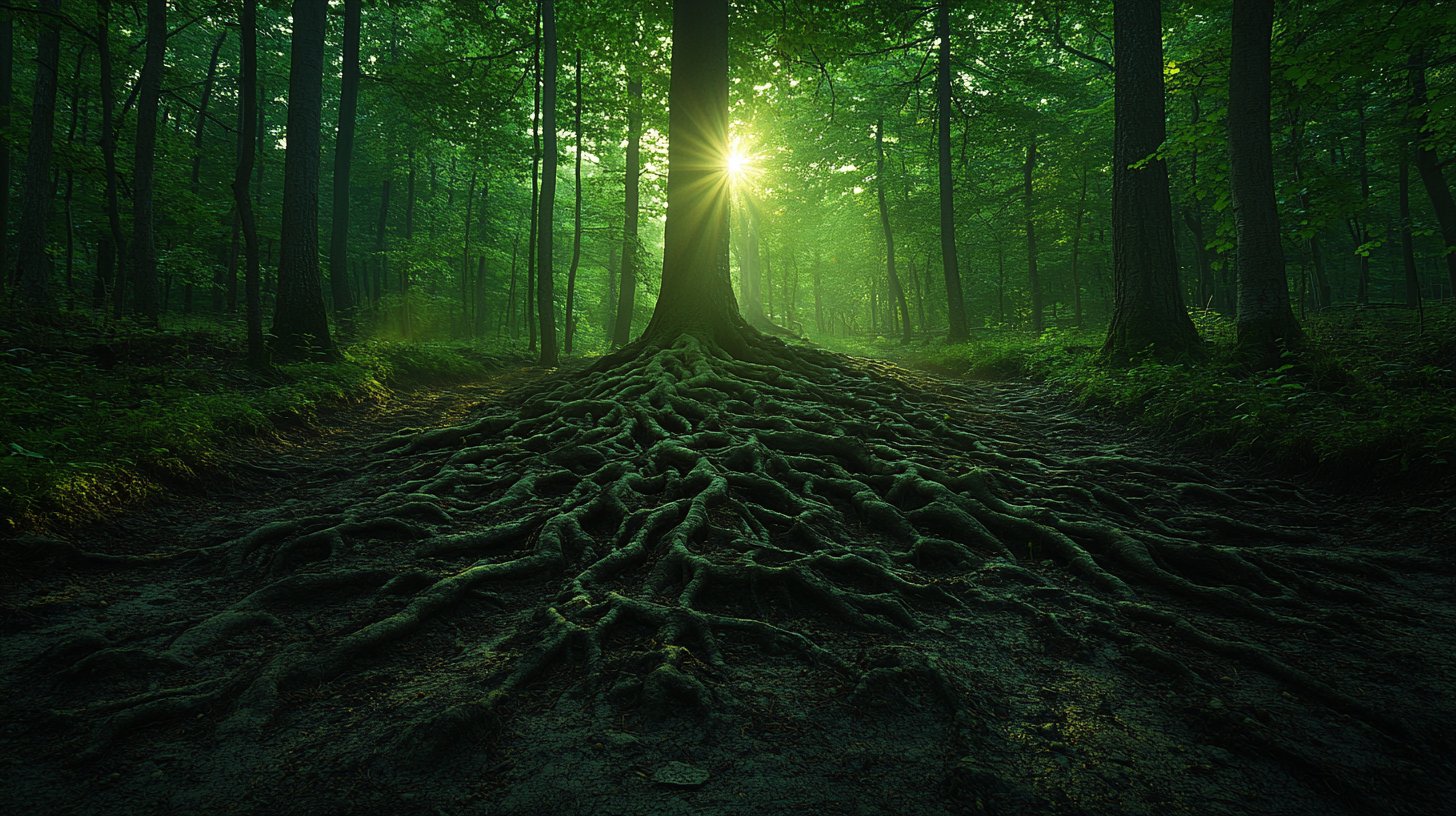 Verflochtene Wurzeln symbolisieren emotionale Blockaden.