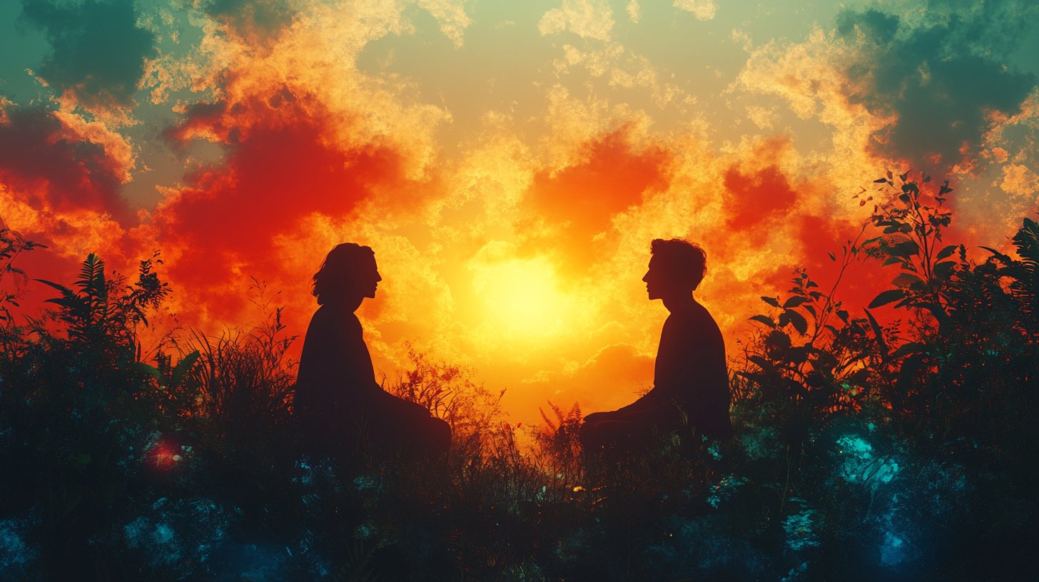 Zwei Menschen kommunizieren offen in einer friedlichen Umgebung.