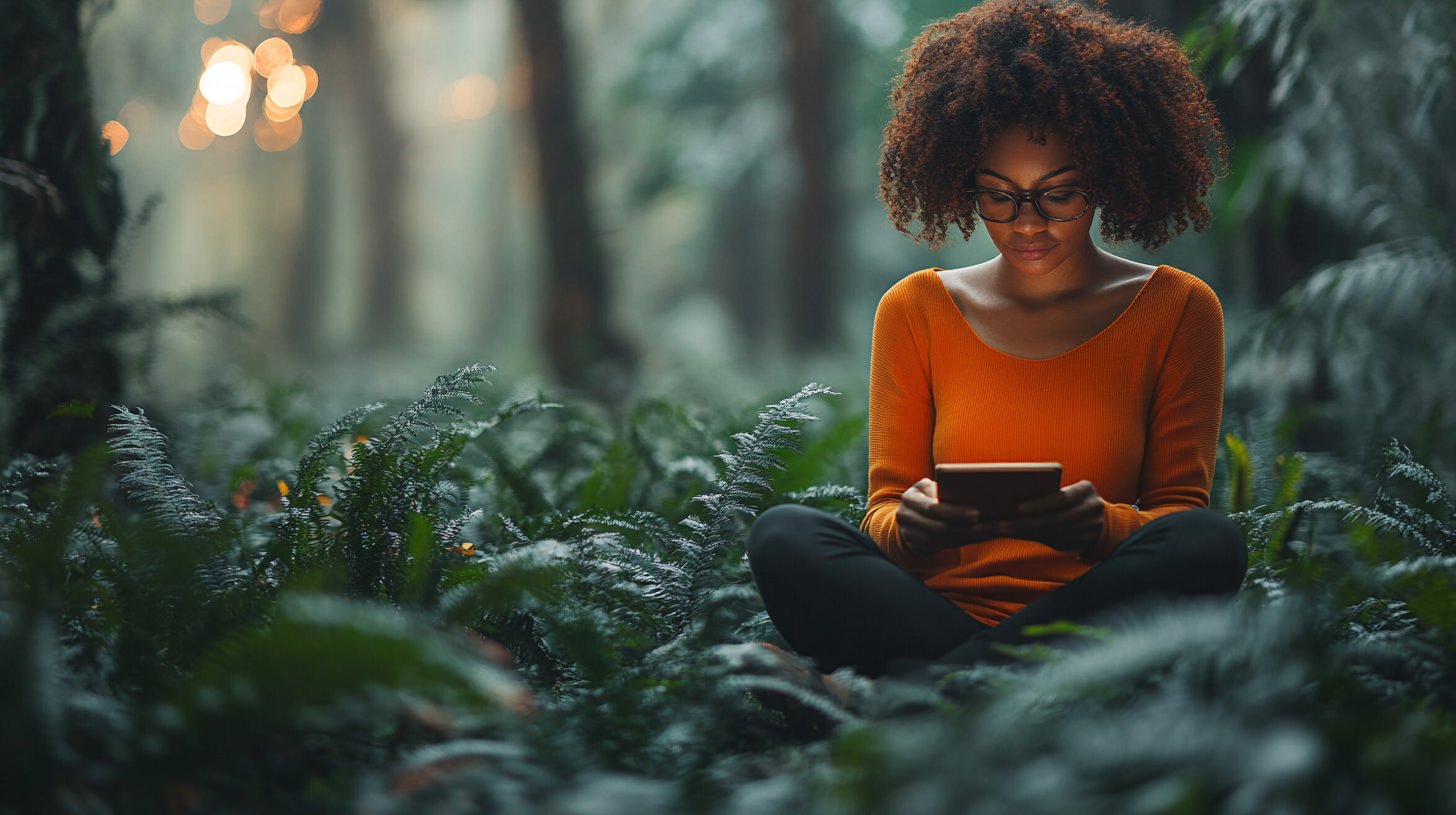 Eine Person, die sorgfältig eine Nachricht verfasst.