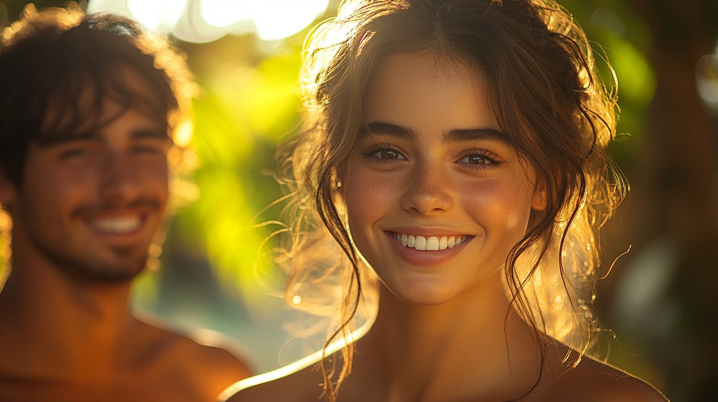 Ein Paar trifft sich im charmanten Park, umfröhliche Momente zu erleben.