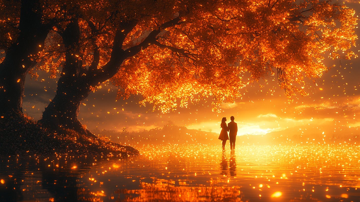 Ein herzlicher Abschied unter einem Baum im Sonnenuntergang.