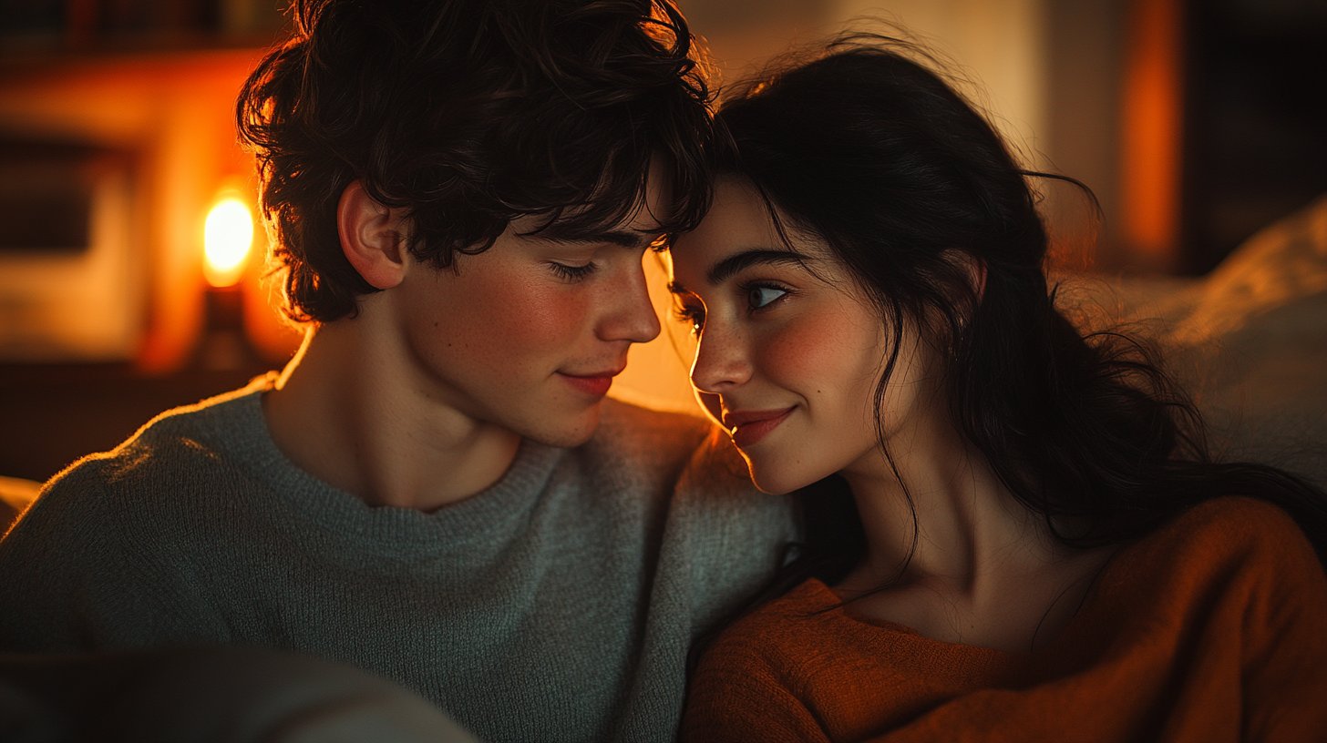 Ein Paar teilt eine vertrauensbildende Geste in einem gemütlichen Zuhause.