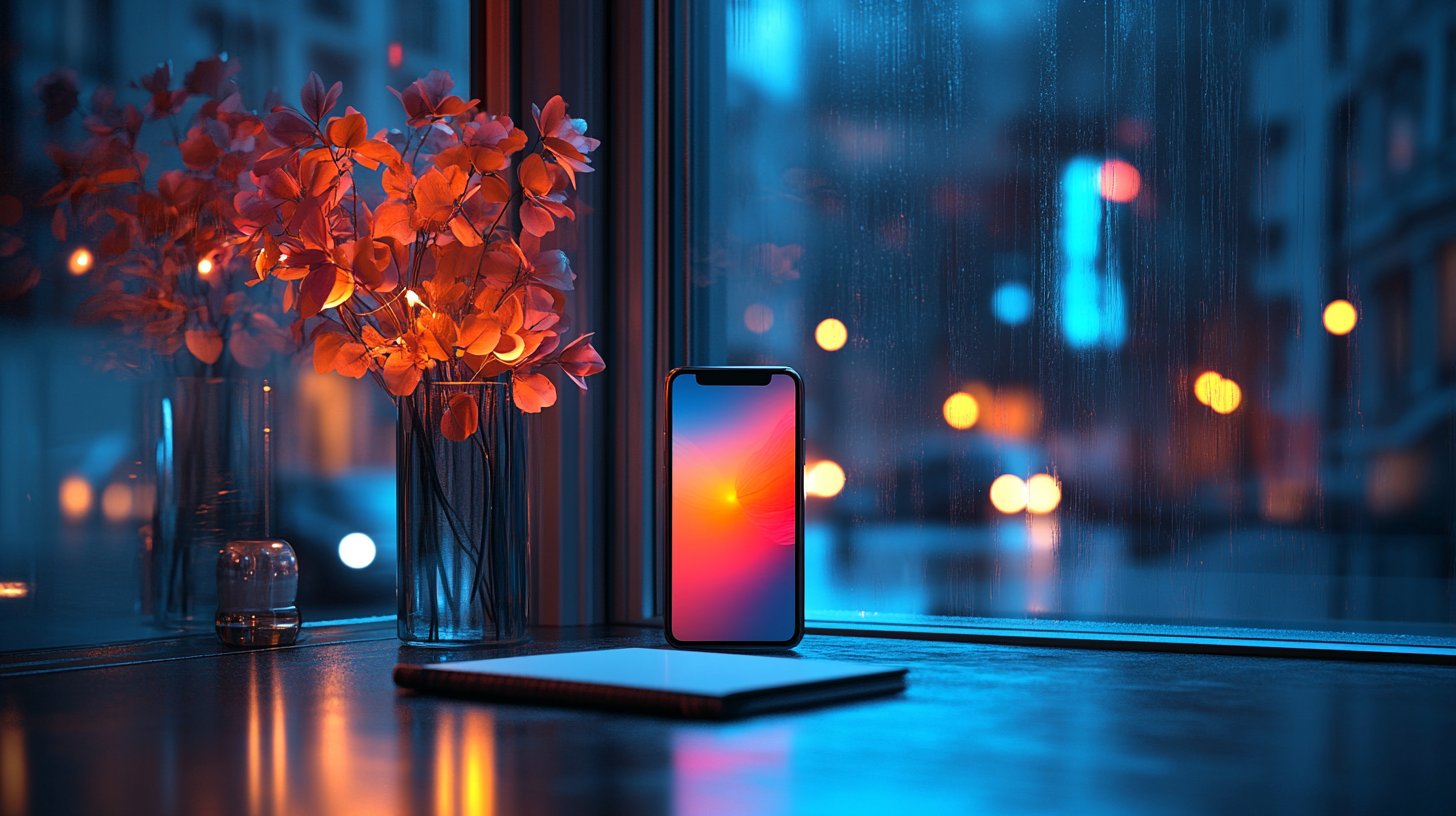 Telefono elegante accanto a un quaderno stiloso.