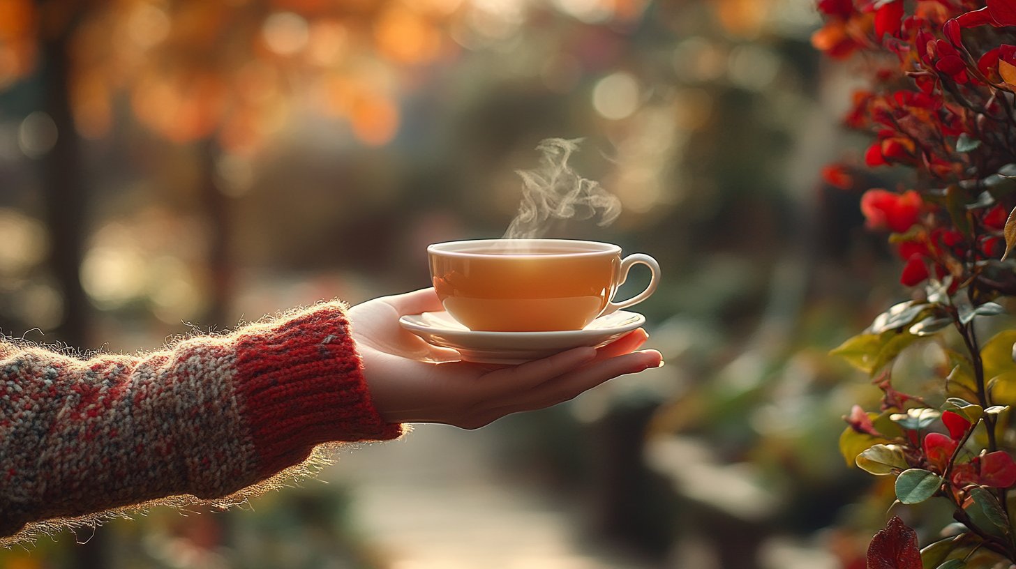 Gesto premuroso di consegnare una tazza di tè.