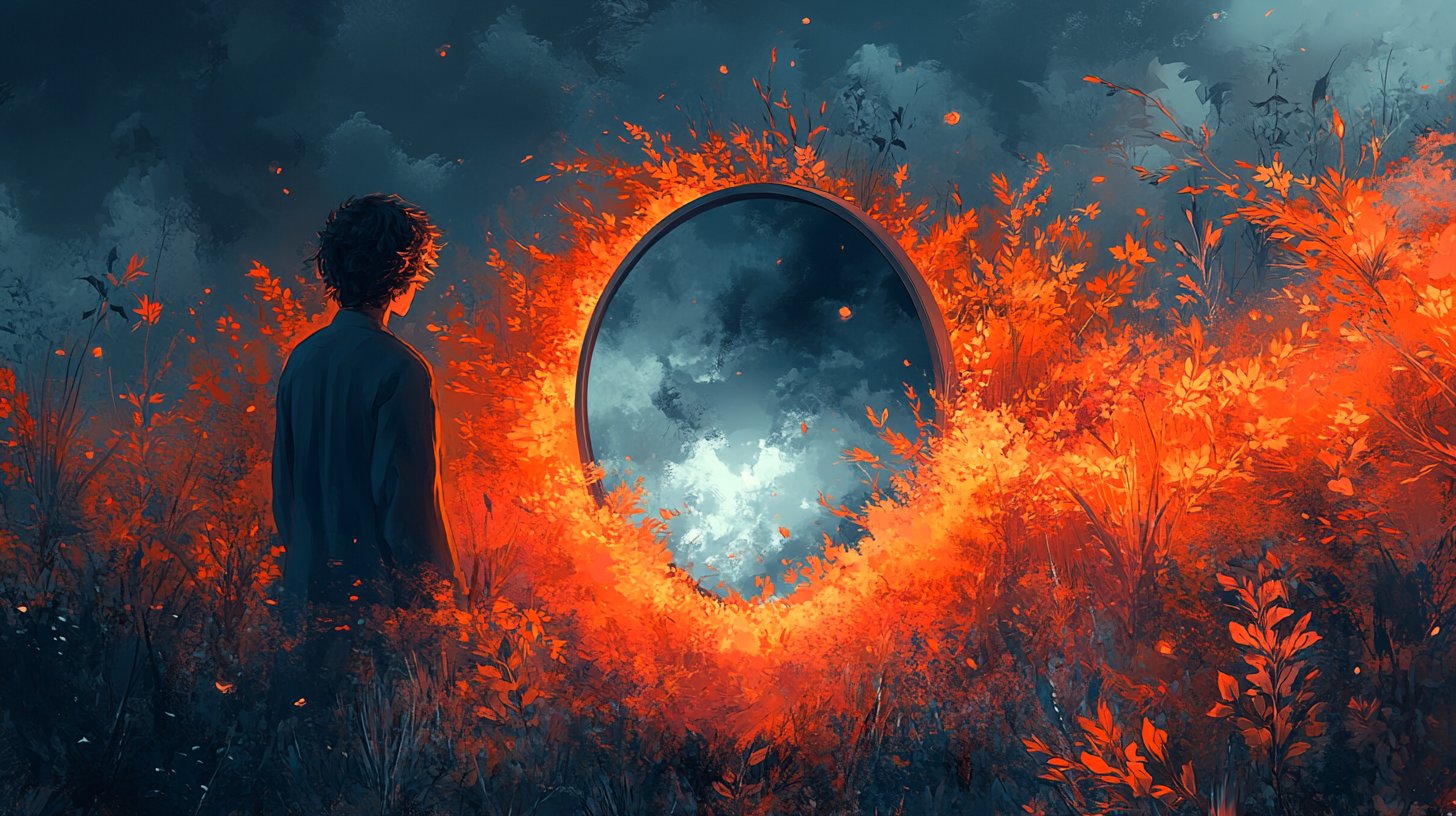 Eine Person schaut in den Spiegel und reflektiert über ihr Wachstum.