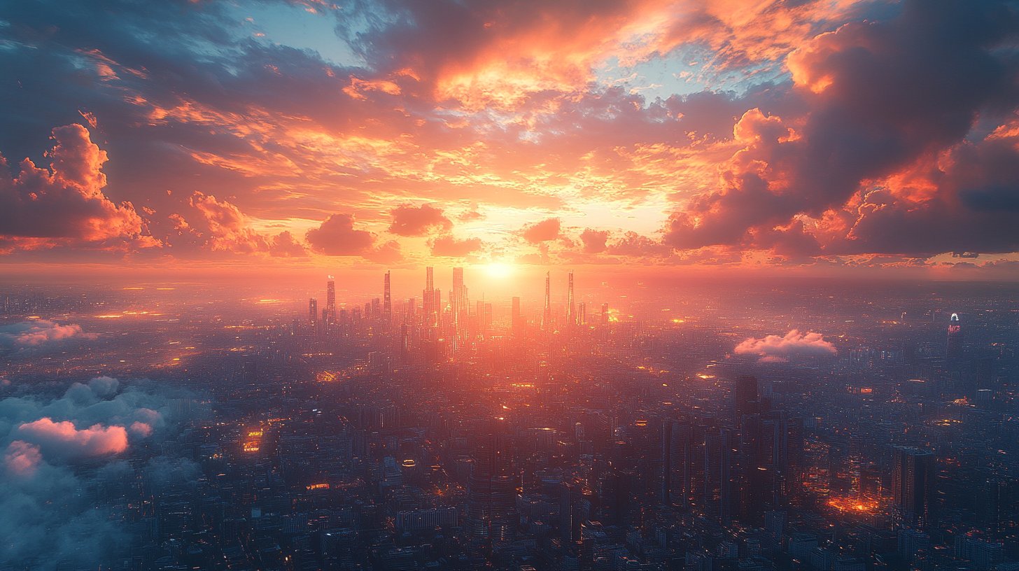 Una ciudad futurista al anochecer muestra posibilidades y sueños.