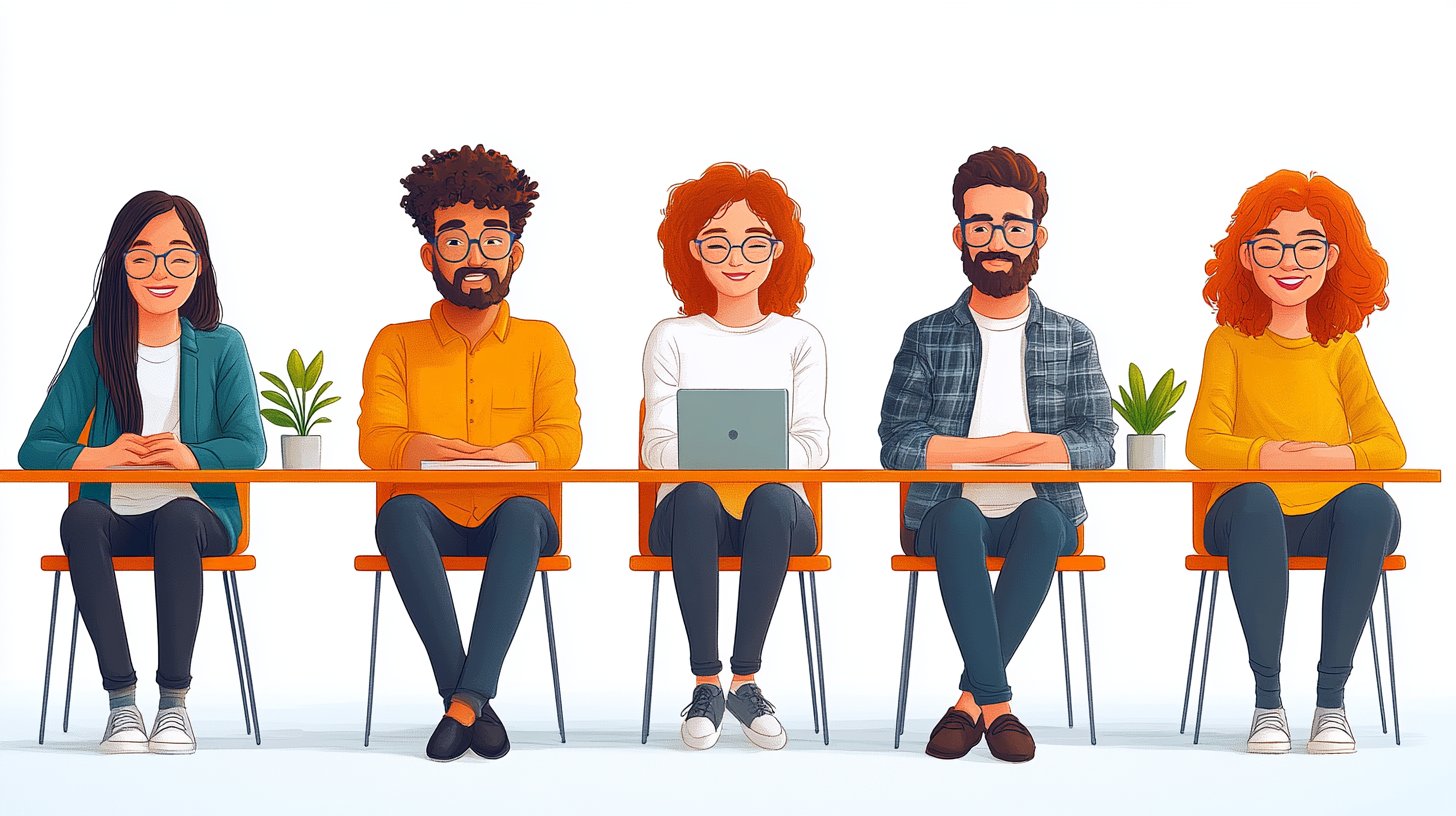 Un grupo diverso participa en un taller, escuchando activamente al facilitador.