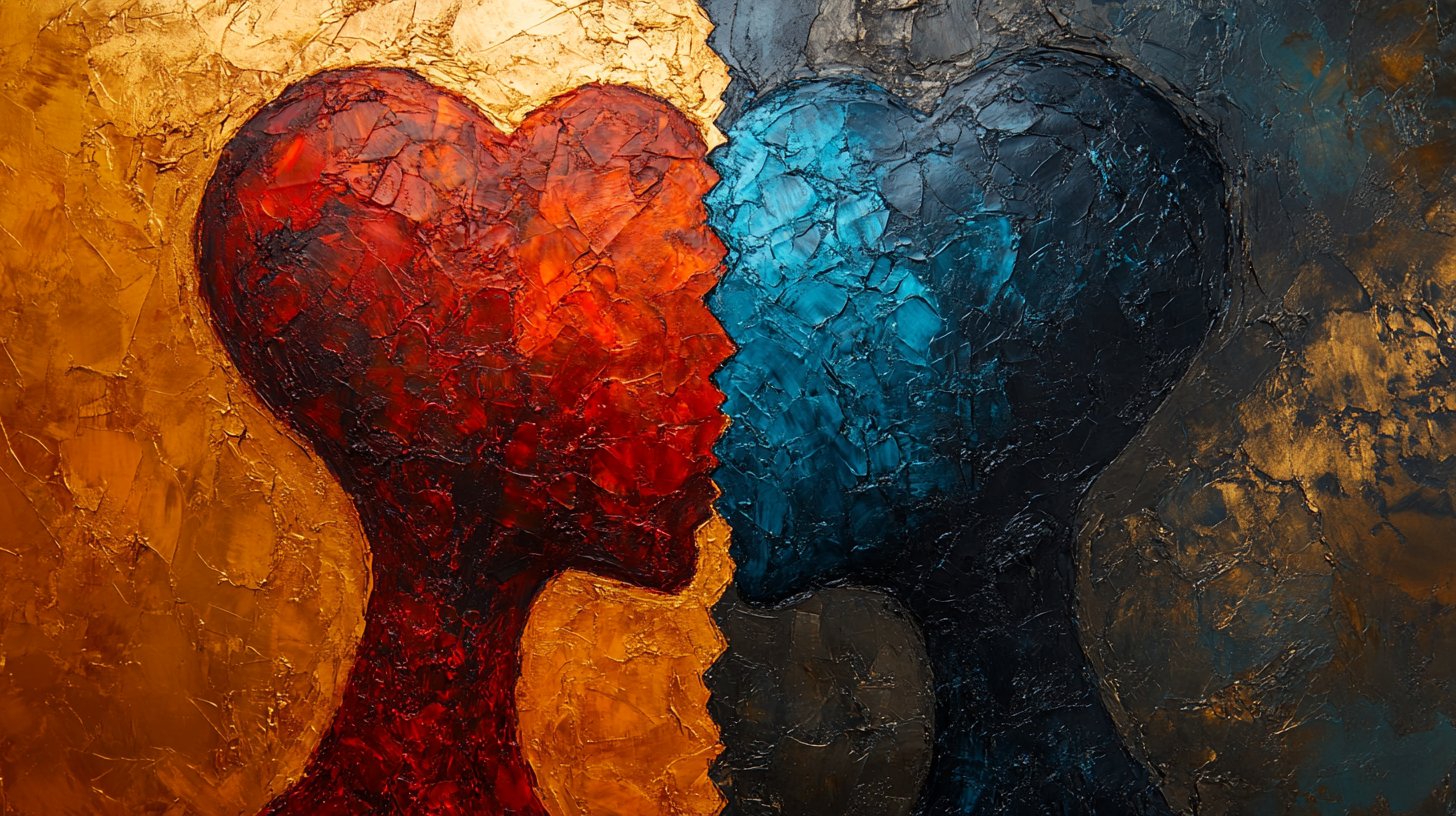 Un corazón dividido simbolizando conflictos internos.