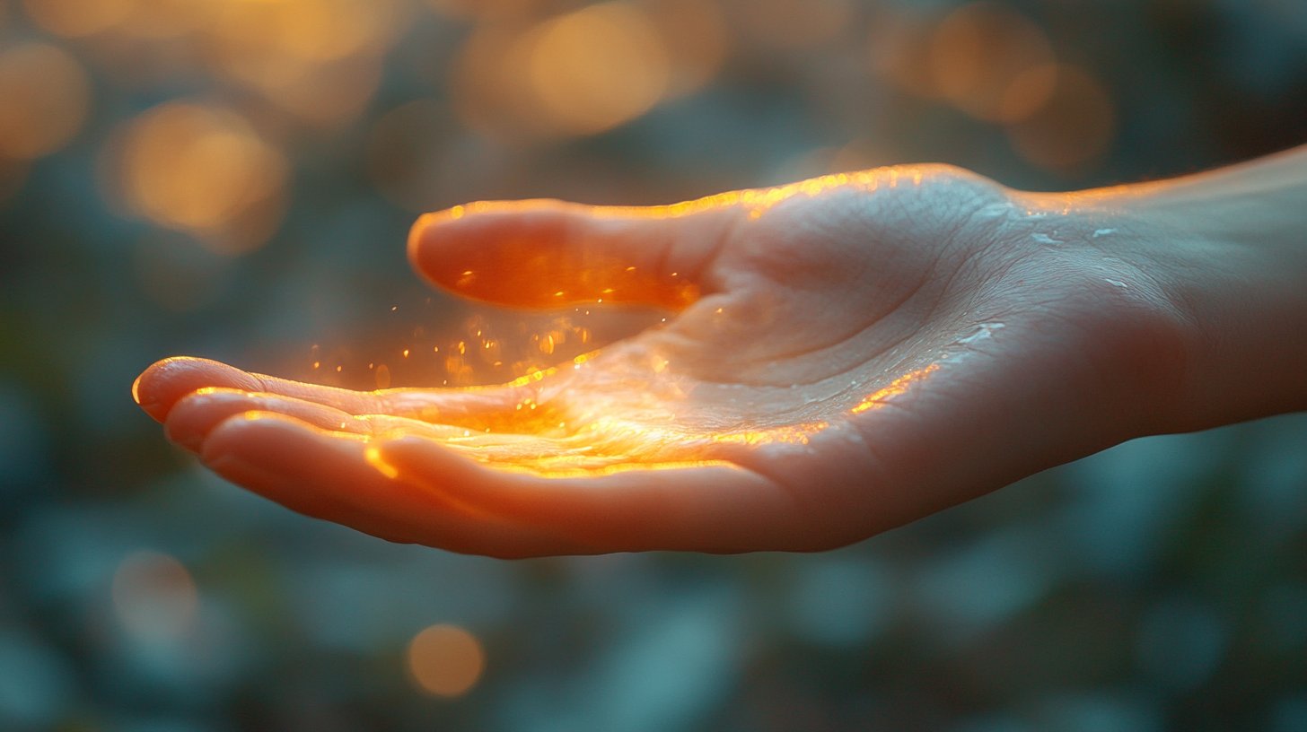 Ein sanfter Close-up einer Hand, die in der Luft verharrt, als Moment der Reflexion.