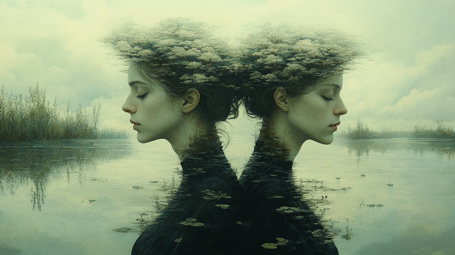 Zwei Personen, die nebeneinander stehen und ihre einzigartigen Reisen reflektieren.