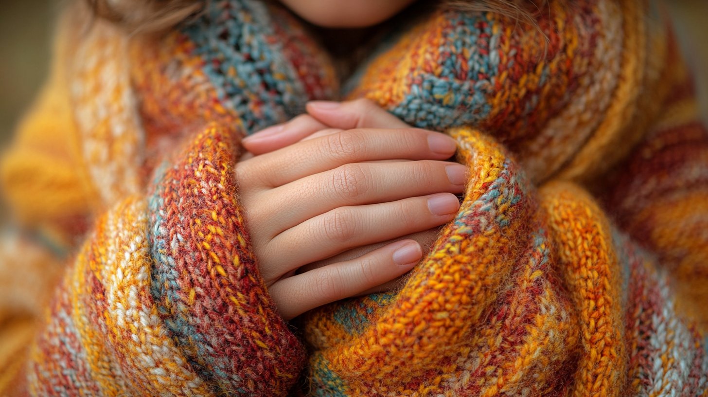 Deux mains se tiennent doucement, entourées de couleurs apaisantes.