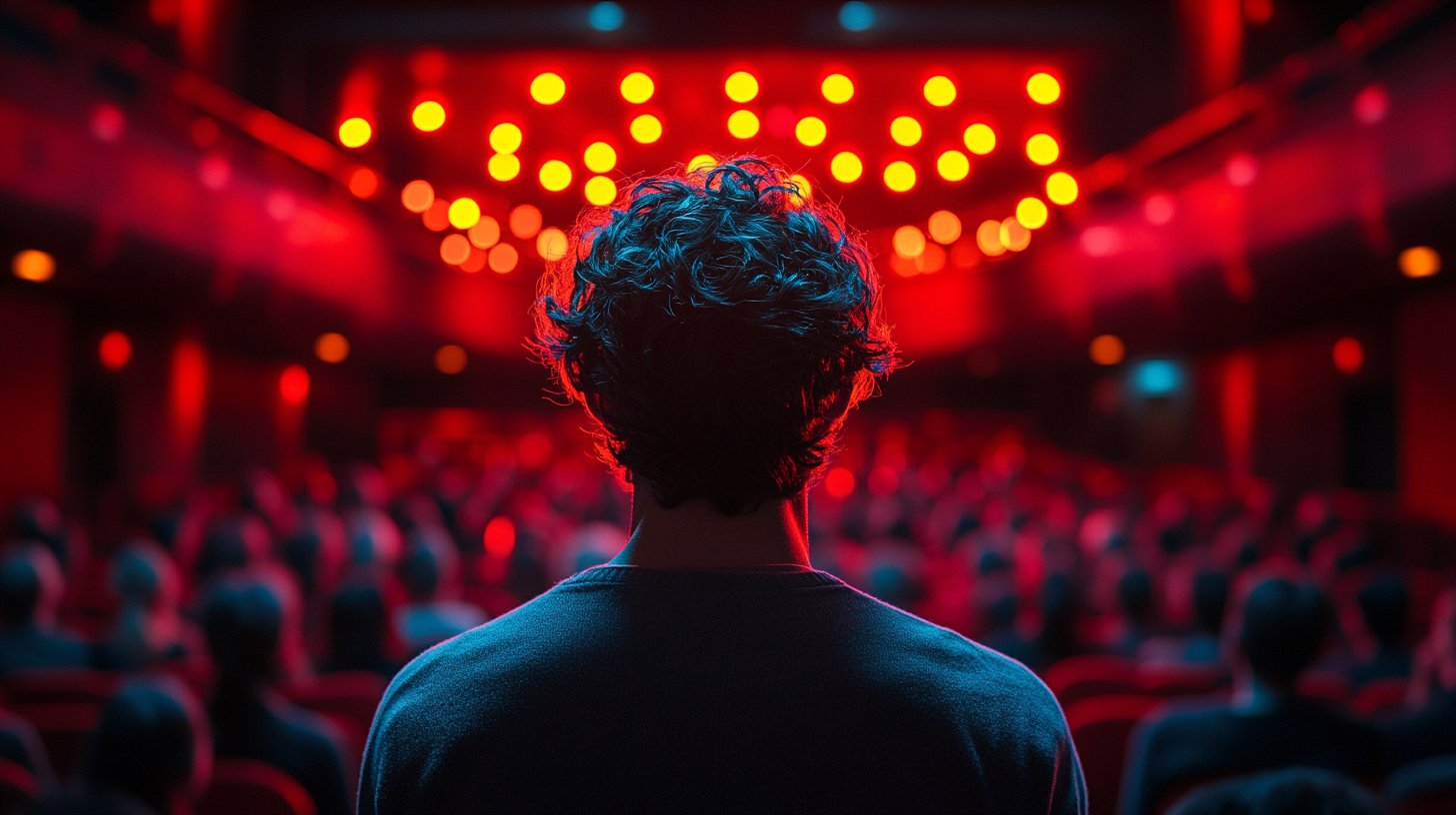 Freunde genießen eine amüsante Comedy-Nacht voller Lachen.