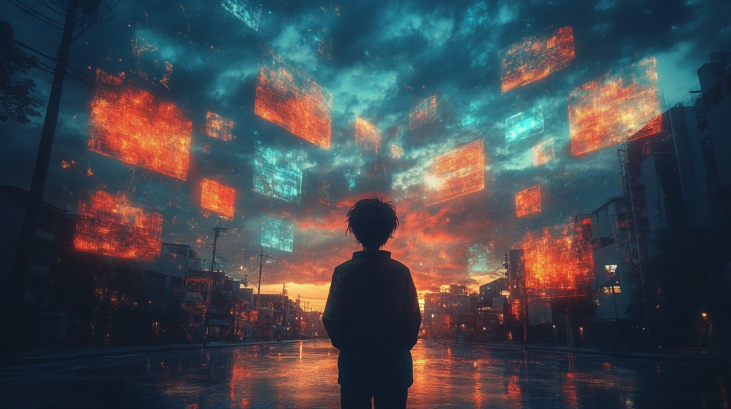 Eine zögernde Figur, umgeben von Sprechblasen, die Unsicherheit widerspiegelt.