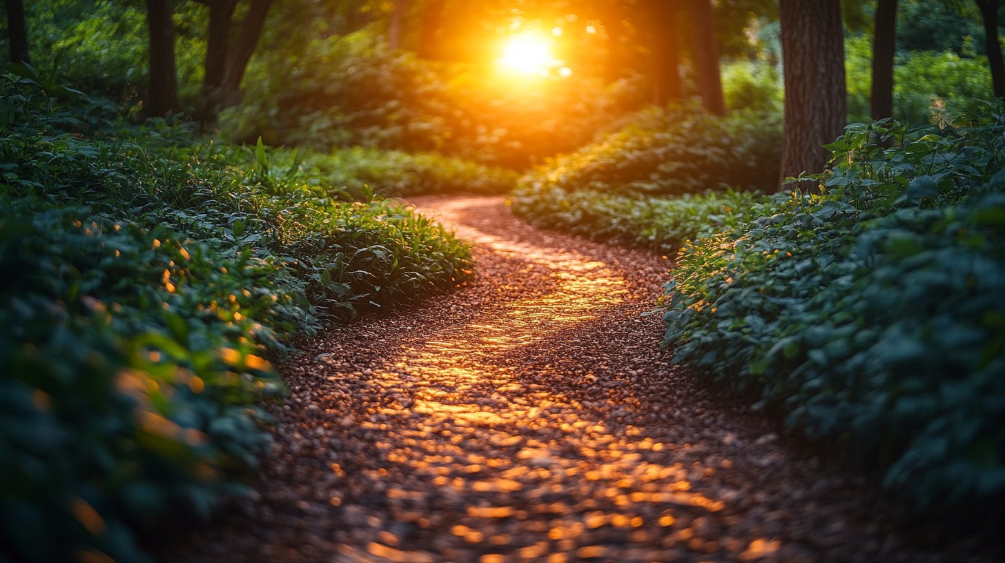 A winding path through lush landscapes symbolizes growth and personal dreams.