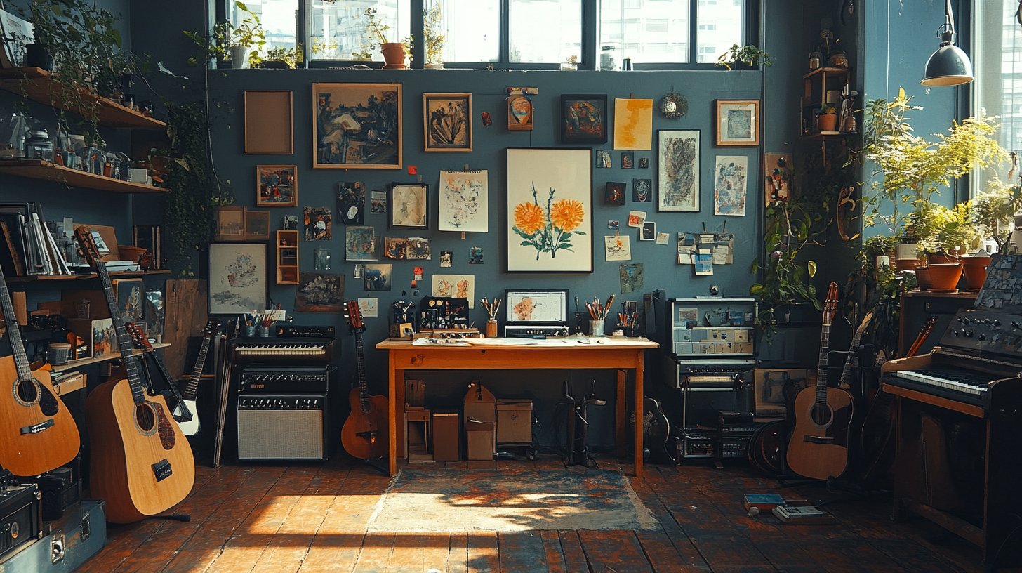 Ein einladender Arbeitsplatz mit verschiedenen Hobbys zur Entdeckung neuer Leidenschaften.