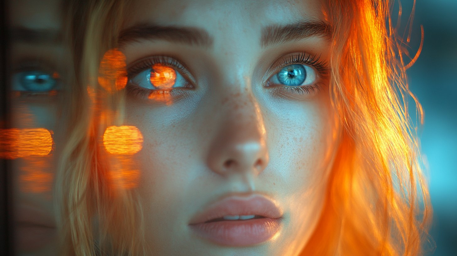 Nachdenklicher Blick in den Spiegel der Unsicherheit.