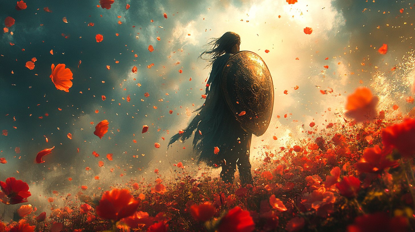 Eine starke Person in einem blühenden Garten zeigt die Bedeutung von Grenzen und Selbstrespekt.