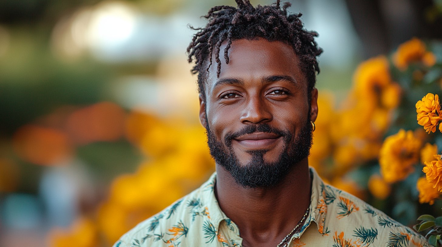 Un hombre seguro irradia positividad en la belleza de la naturaleza.