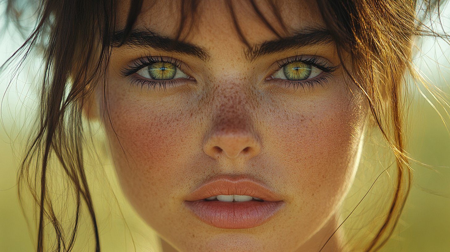 Nahaufnahme eines emotionalen Gesichts einer Frau, das Freude und Entschlossenheit ausdrückt.