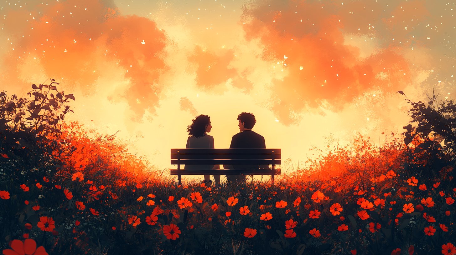 Ein warmes, einladendes Gespräch auf einer ruhigen Bank.