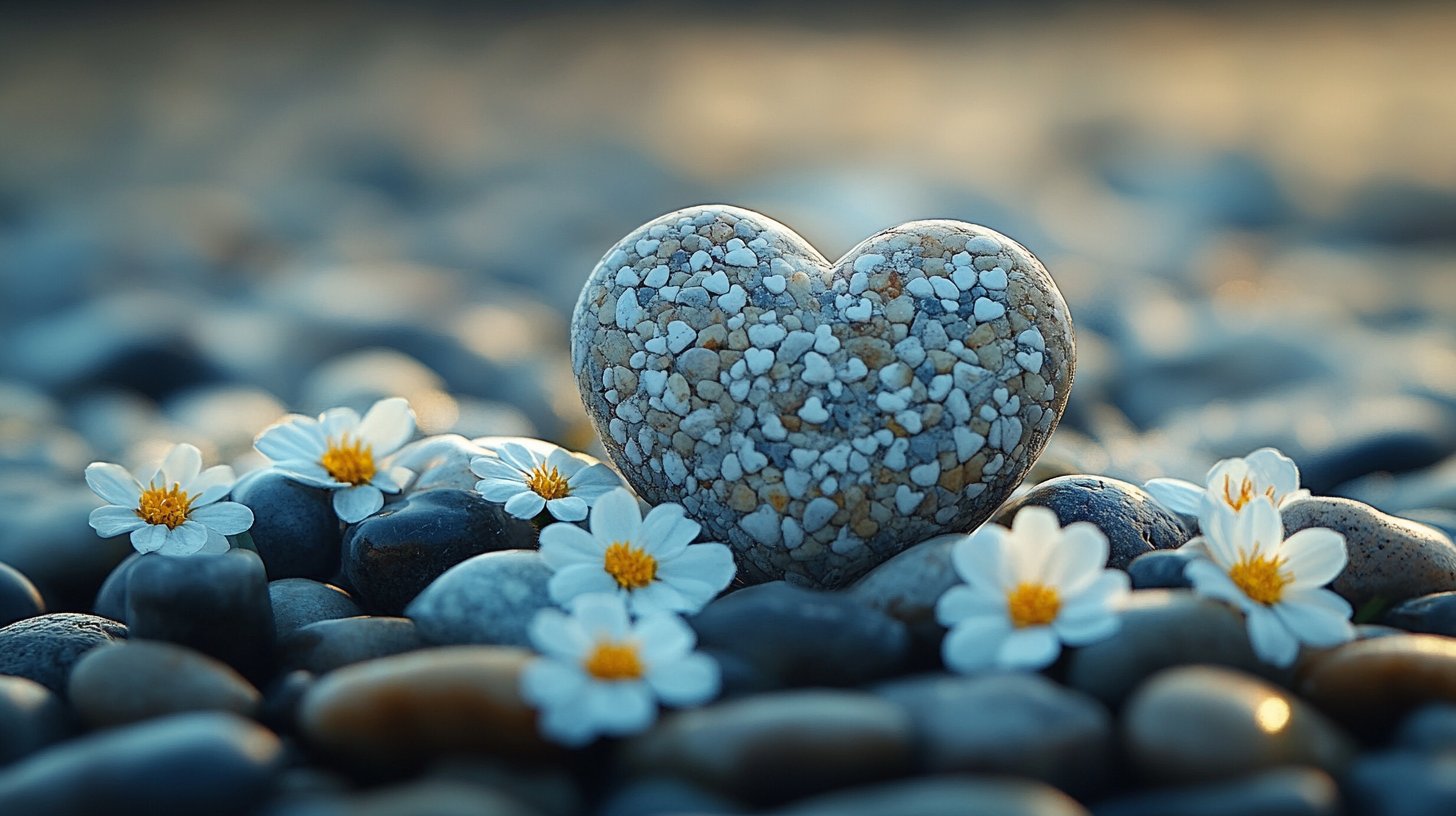 Ein minimalistisches Herz aus einfachen Steinen, das die Essenz der Liebe einfängt.